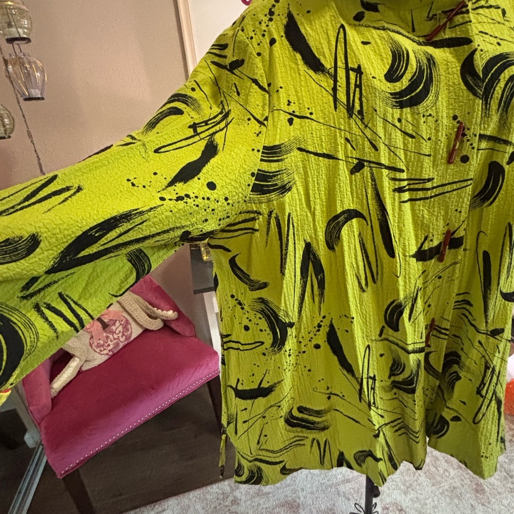 Y&S Women’s XL Lime Green Abstract Print shirt jacket - Picture 6 of 16